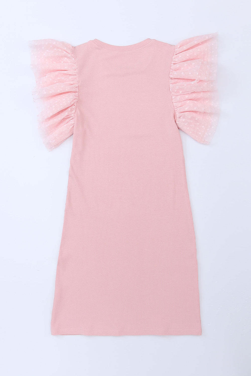 Pink Ruffle Tulle Sleeve Ribbed Knit Bodycon Dress-yoyobikini