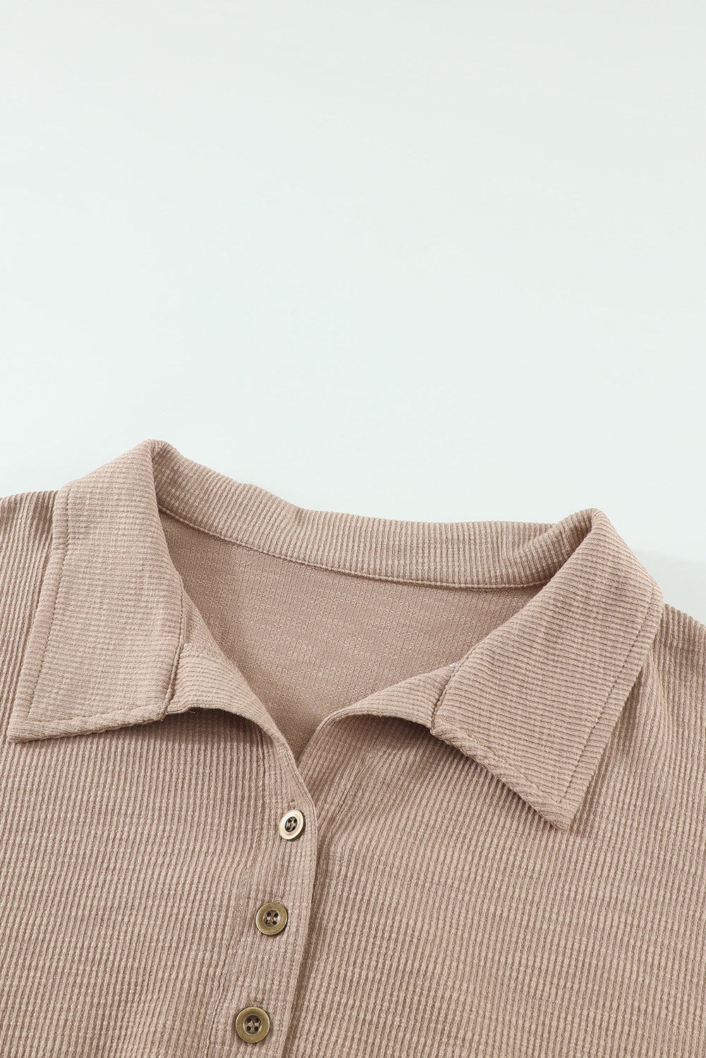 Khaki Button Front Turn-down Neck Knit Top-yoyobikini
