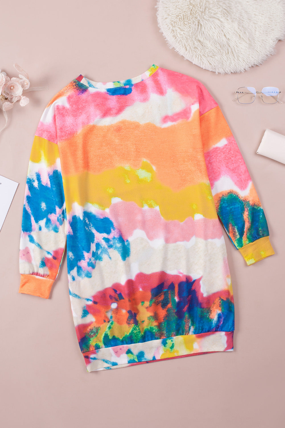Multicolor Tie Dye Pocketed T Shirt Mini Dress-yoyobikini