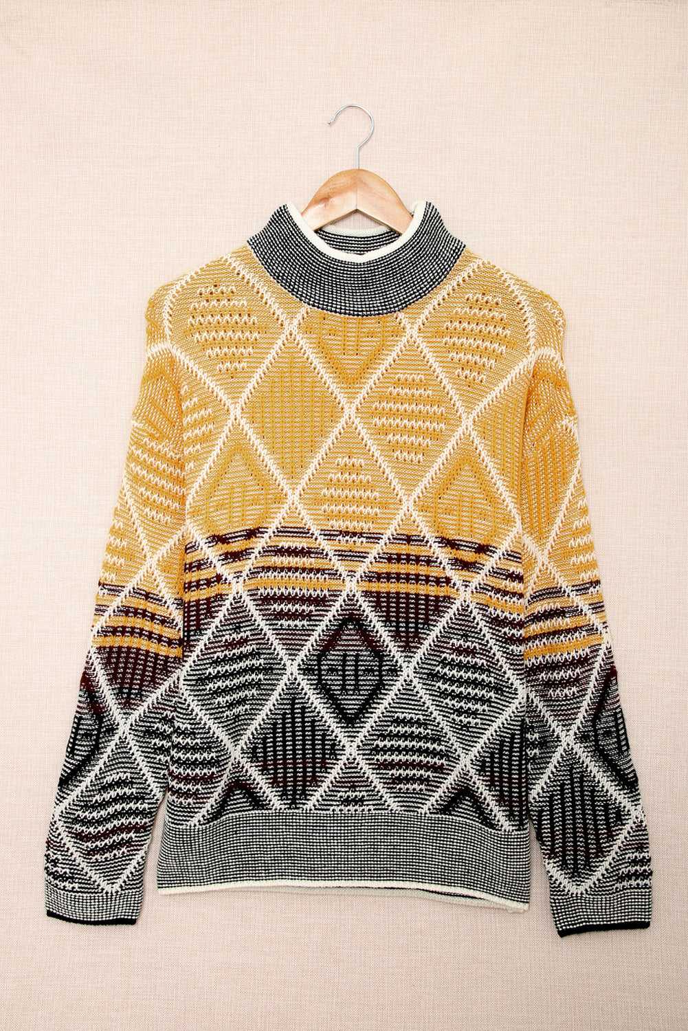 High Neck Geometric Colorblock Sweater-yoyobikini