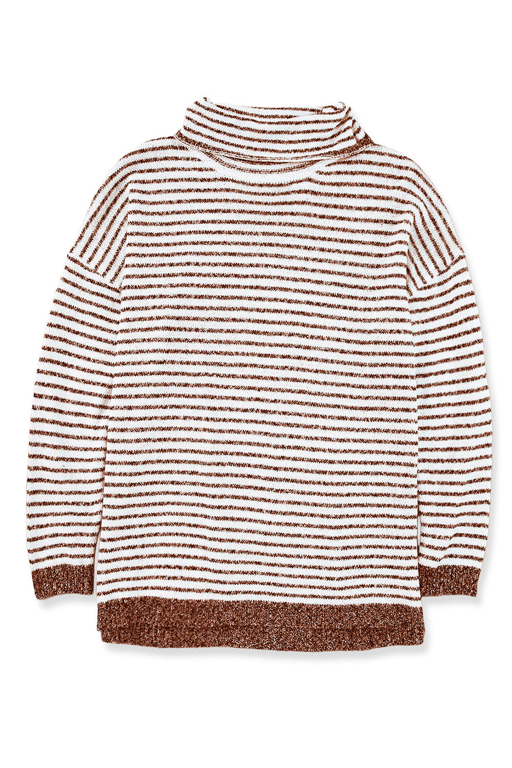 Brown Striped Turtleneck Loose Sweater-yoyobikini