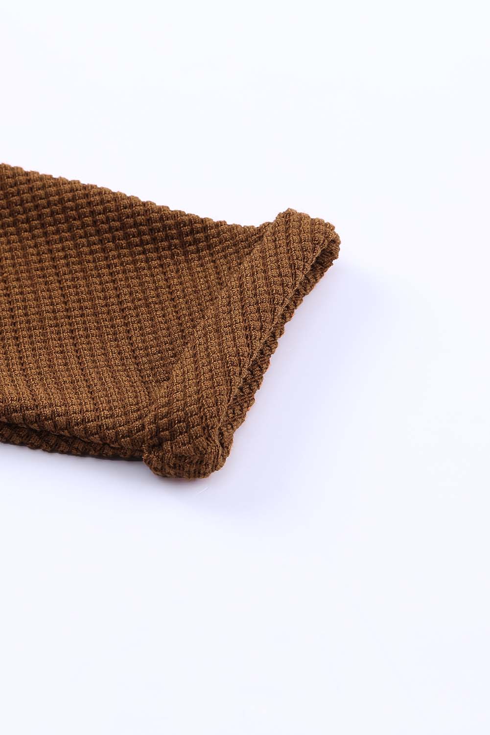 Brown Waffle Knit Open Front Rounded Hem Cardigan-yoyobikini