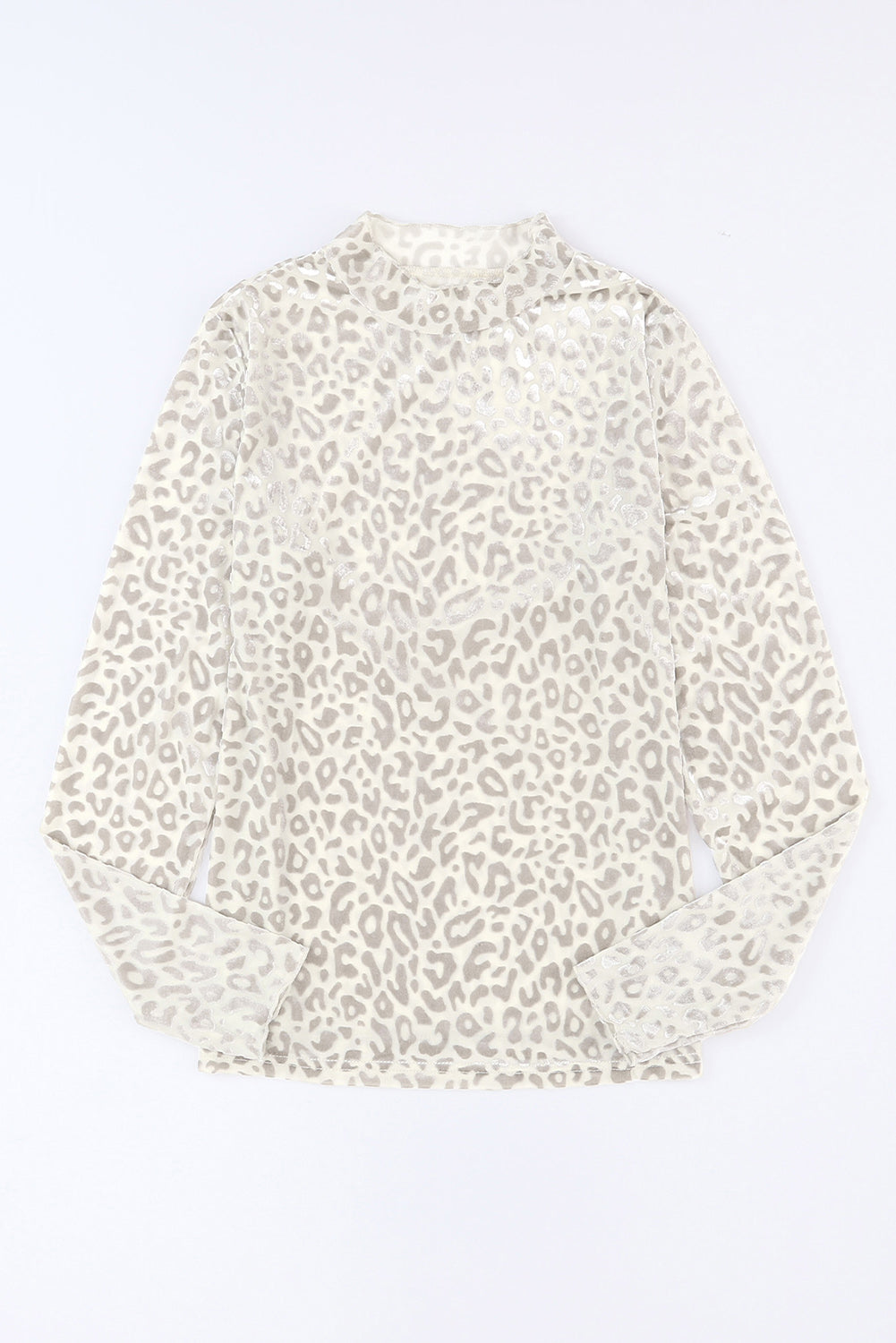 Leopard Frill High Neck Shiny Long Sleeve Top-yoyobikini