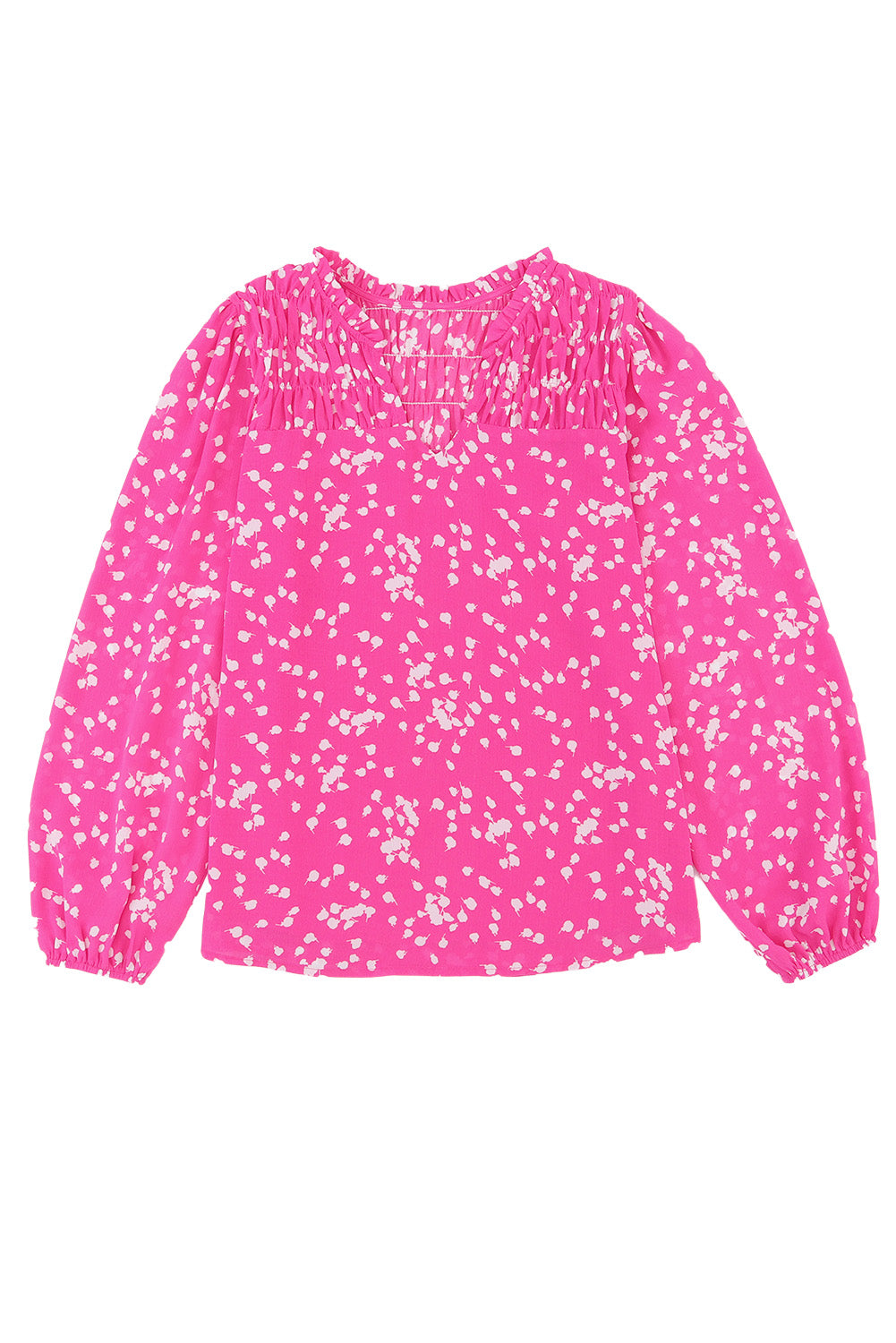 Pink Split Neck Fall Printed Crinkled Blouse-yoyobikini