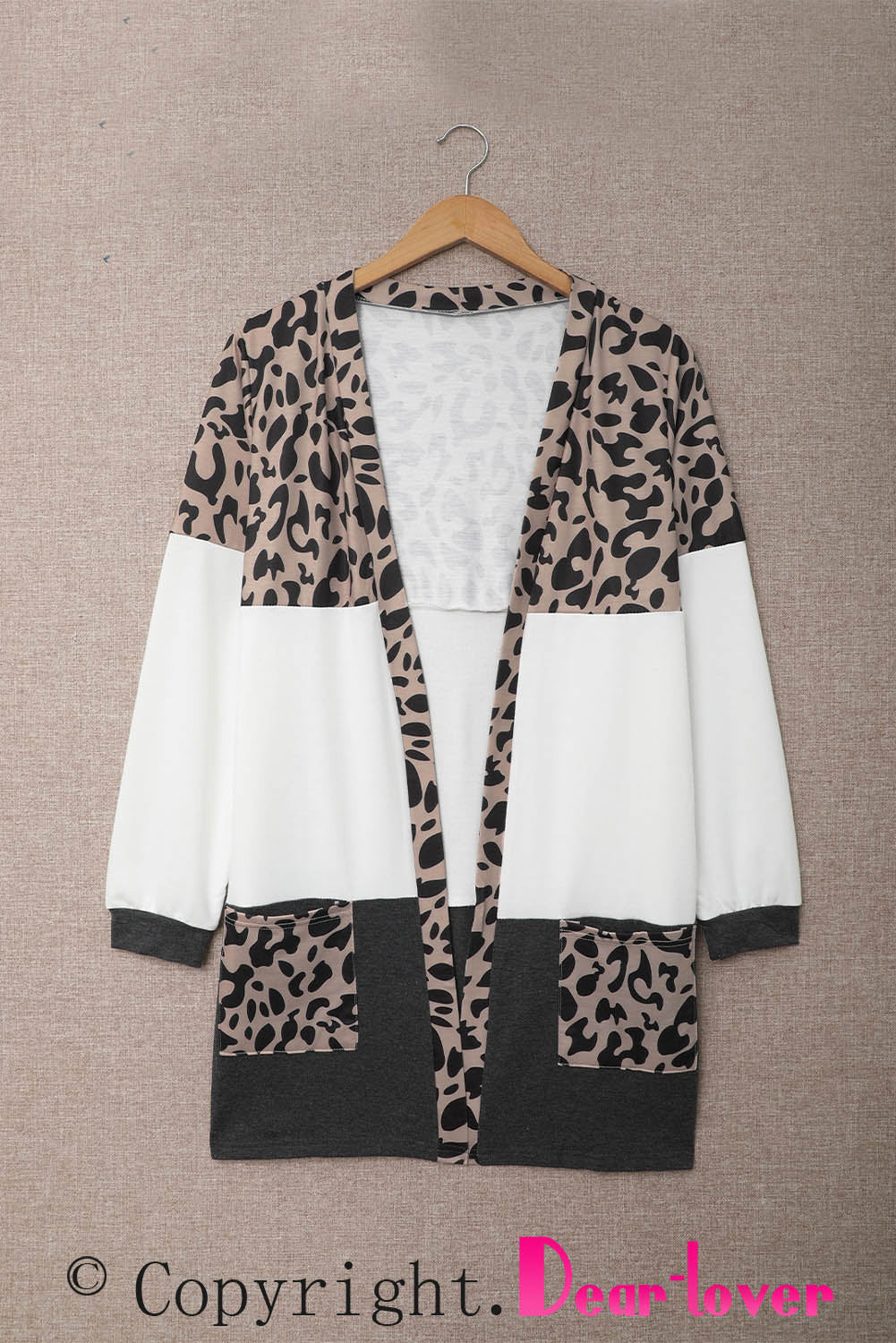 Leopard Block Cardigan with Pockets-yoyobikini