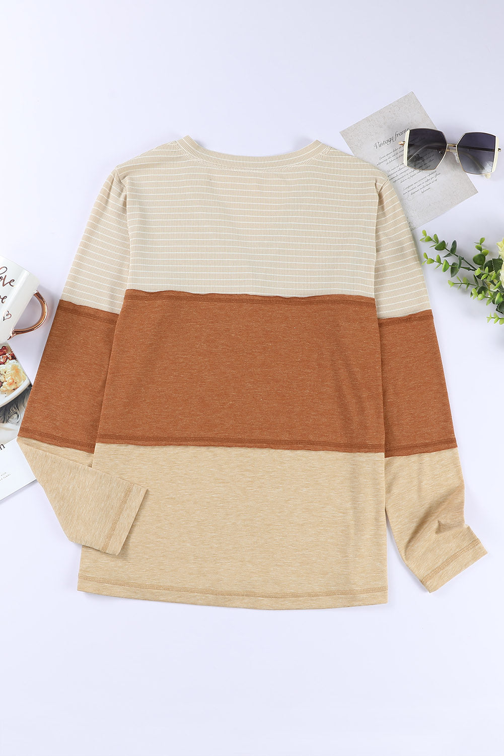 Orange Striped Color Block Henley Top-yoyobikini