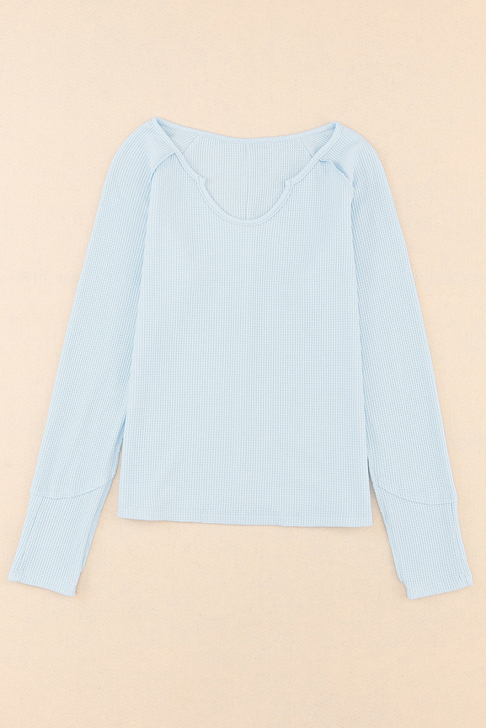 Sky Blue Mineral Wash Long Sleeve V-Neck Top-yoyobikini