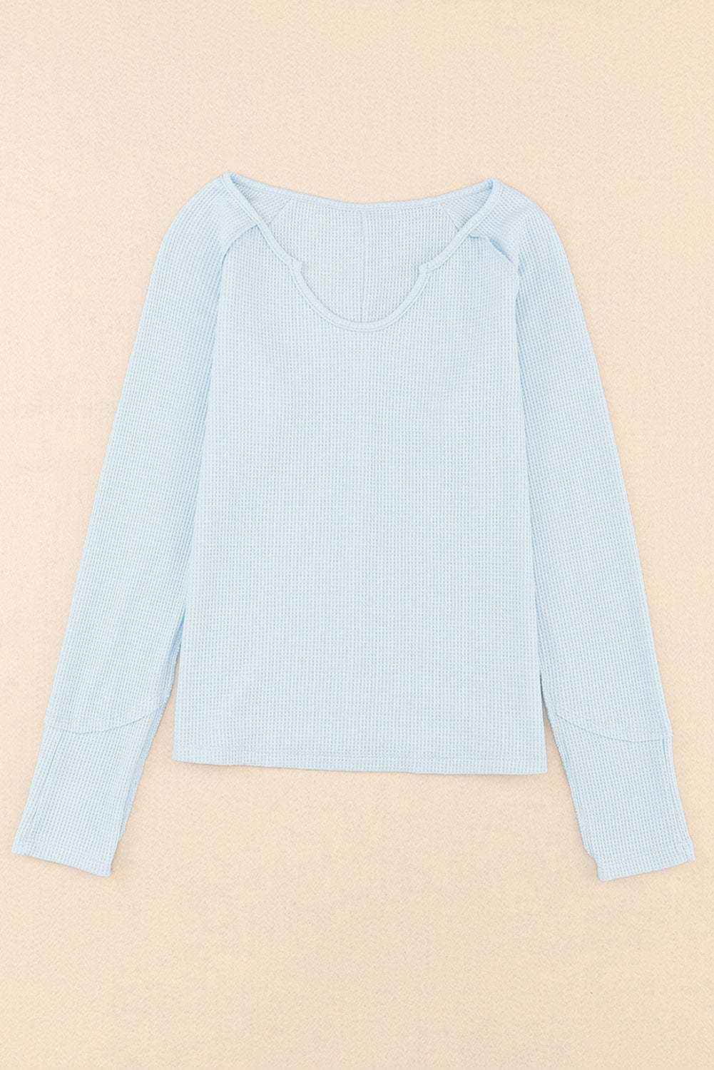 Sky Blue Mineral Wash Long Sleeve V-Neck Top-yoyobikini
