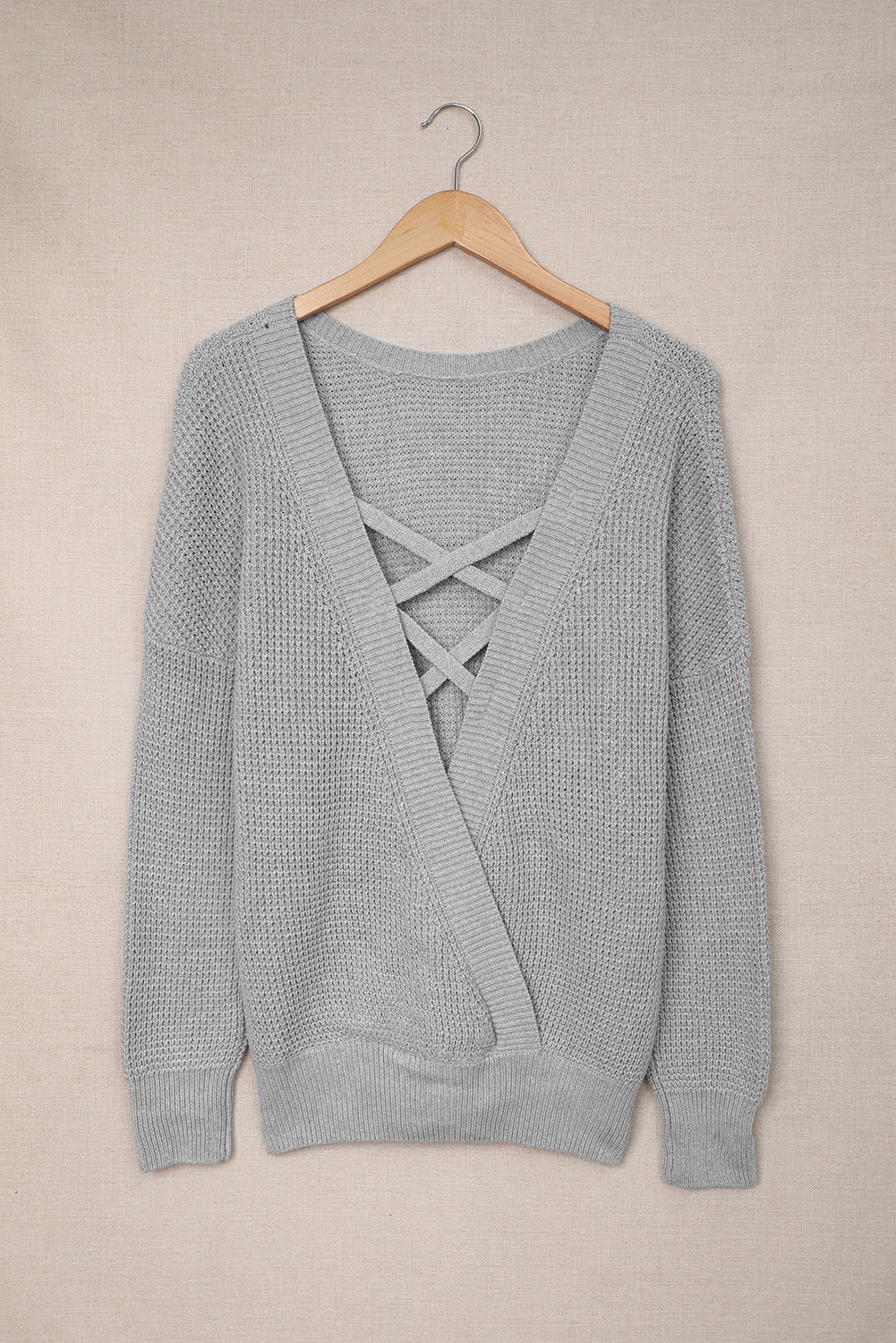 Gray Cross Back Hollow-out Sweater-yoyobikini
