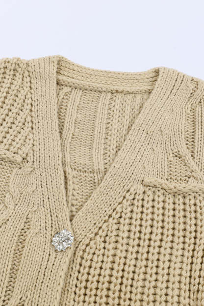 Apricot Buttons Front Patterned Texture Knit Cardigan-yoyobikini