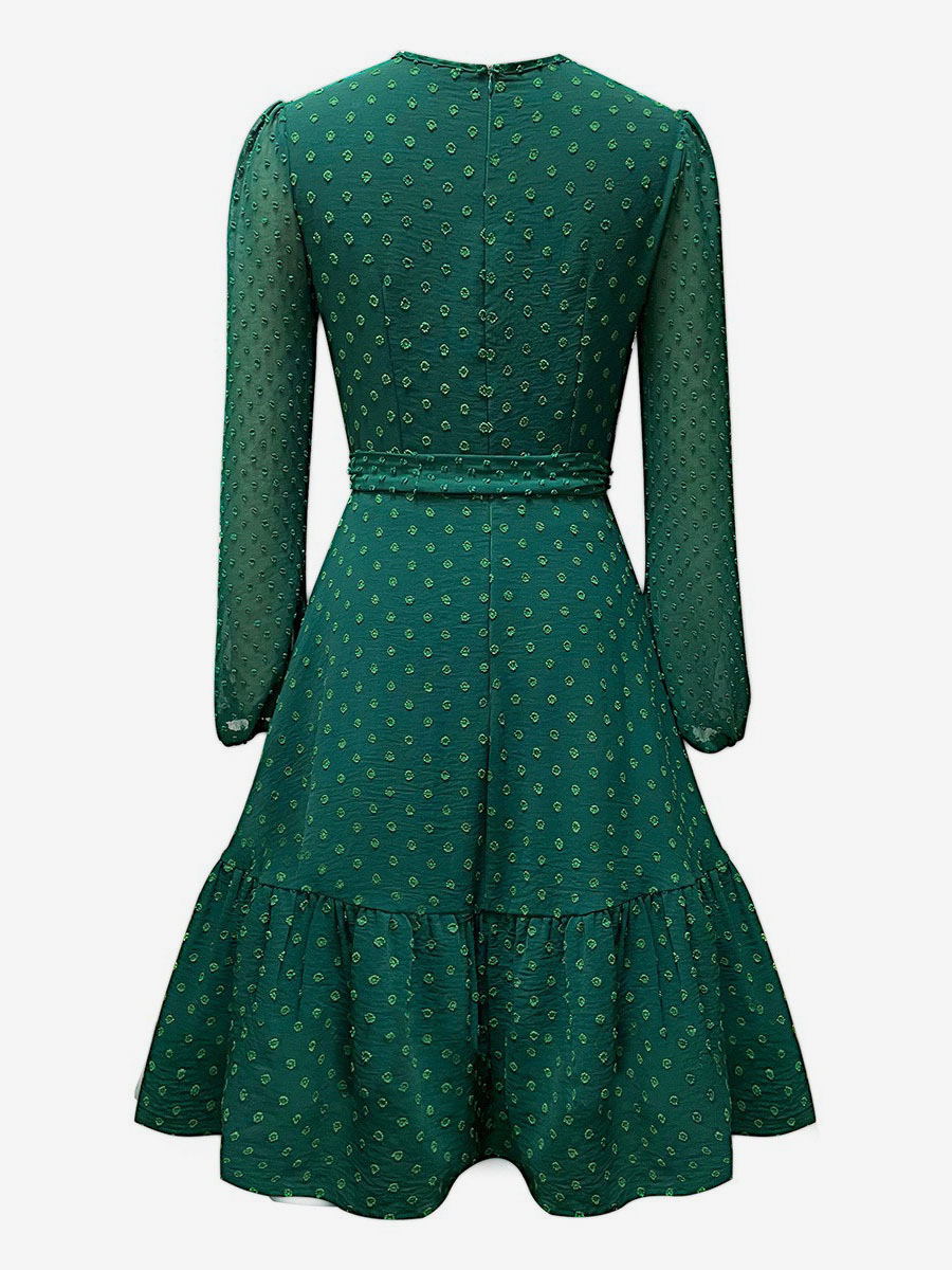 Retro Dress 1950s Audrey Hepburn Style Long Sleeves Women Knee Length Rockabilly Dress