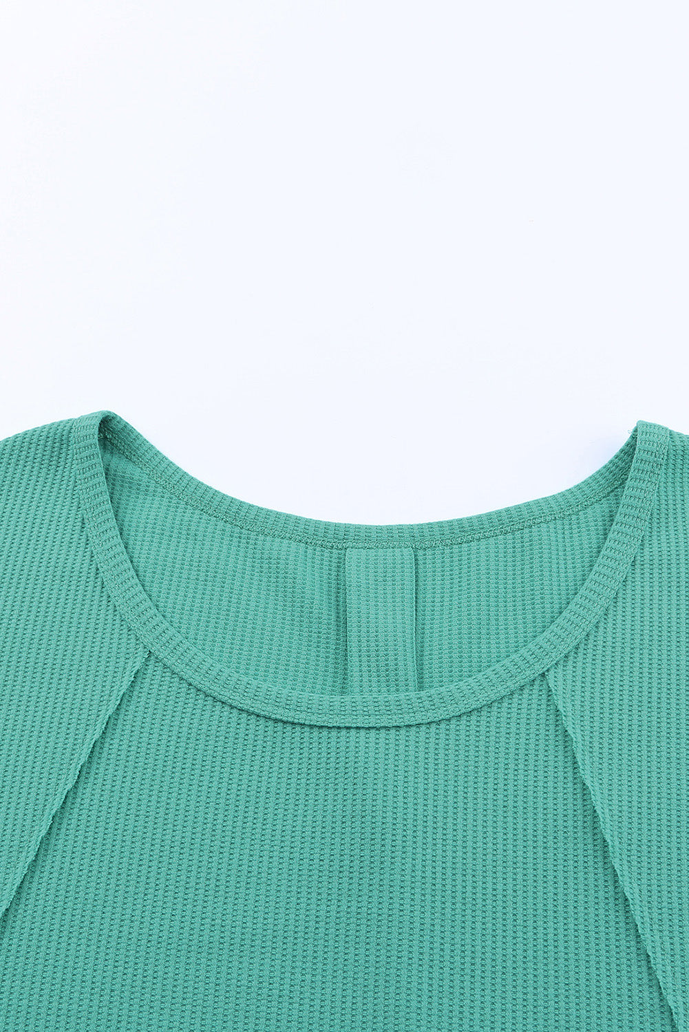 Green Waffle Knit Splicing Buttons Long Sleeve Top-yoyobikini