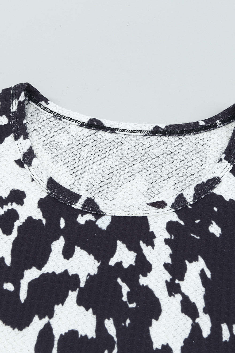 Cow Print U Neck Long Sleeve Top-yoyobikini