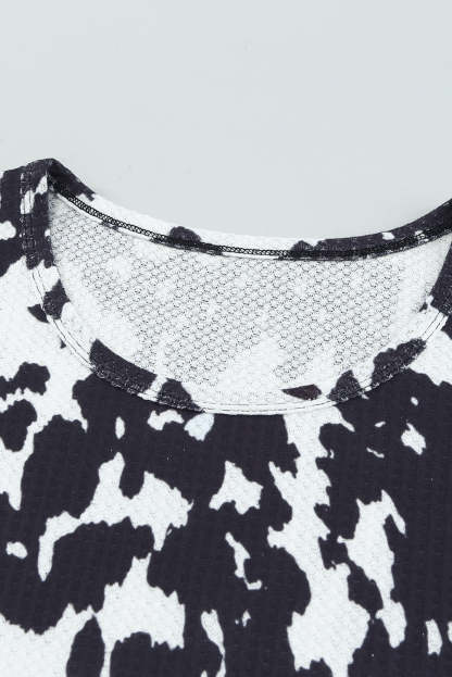 Cow Print U Neck Long Sleeve Top-yoyobikini