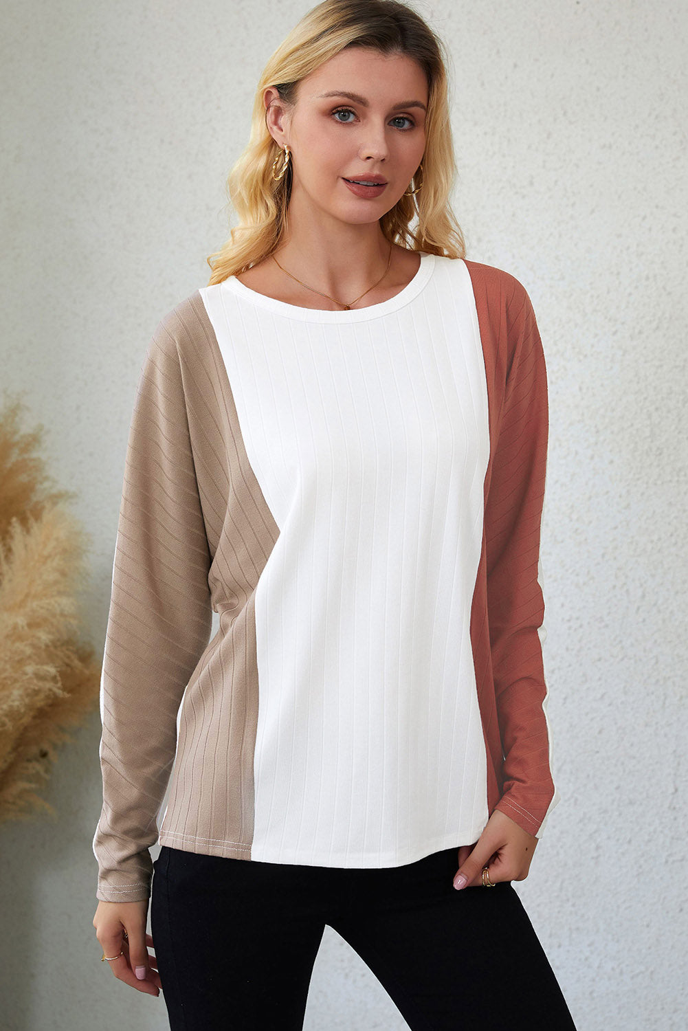 Apricot Colorblock Dolman Knit Top-yoyobikini