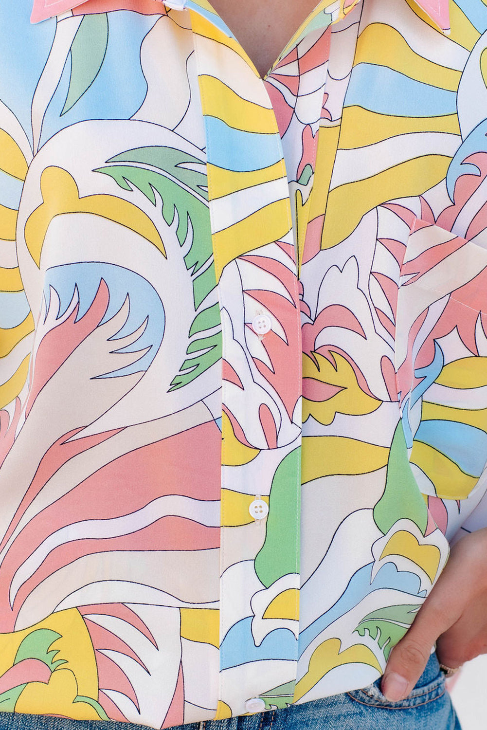 Multicolor Abstract Printed Turn-Down Collar Loose Shirt-yoyobikini