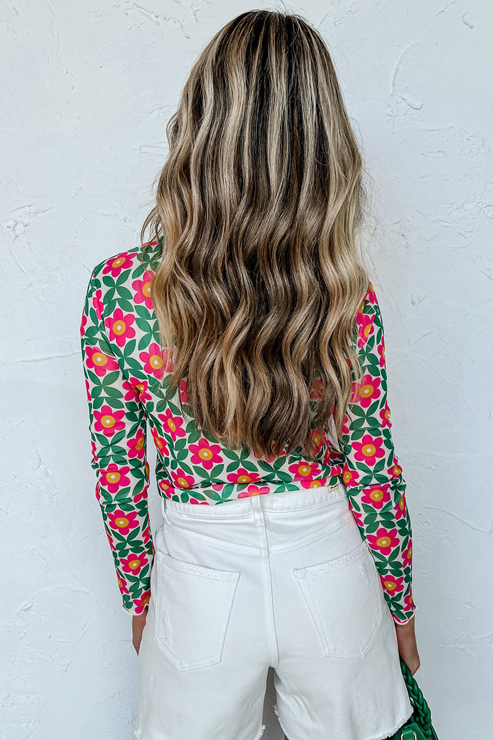 Red Retro Floral Print Stretchy Long Sleeve Top-yoyobikini