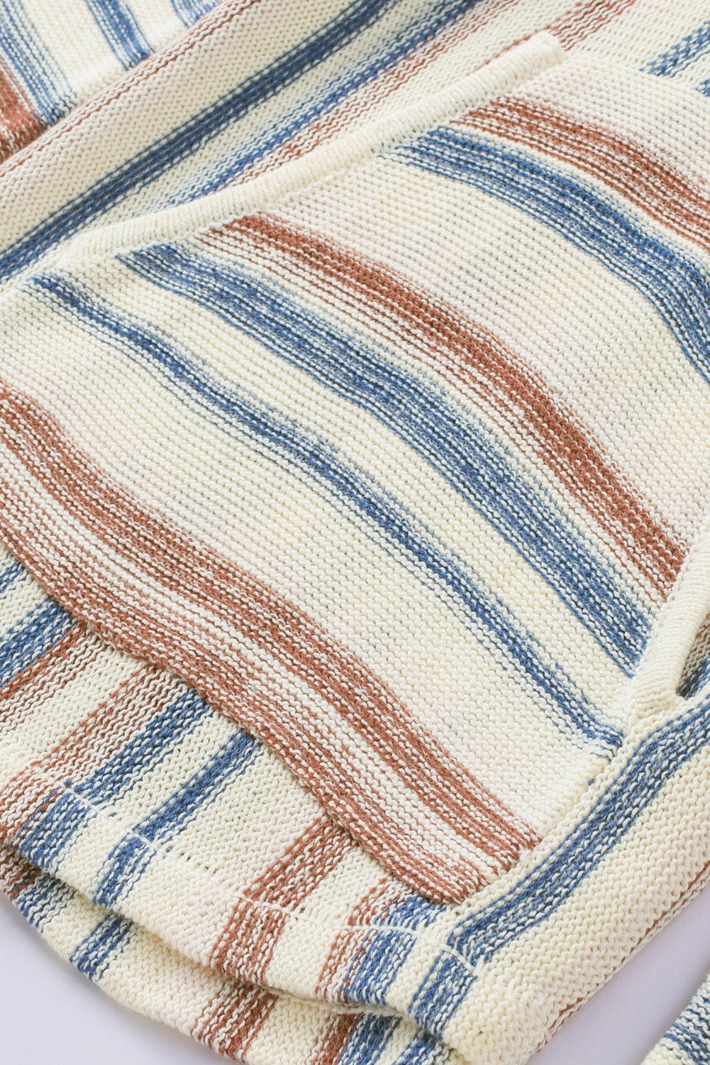 Multicolor Striped Knit Kangaroo Pocket Hooded Sweater-yoyobikini