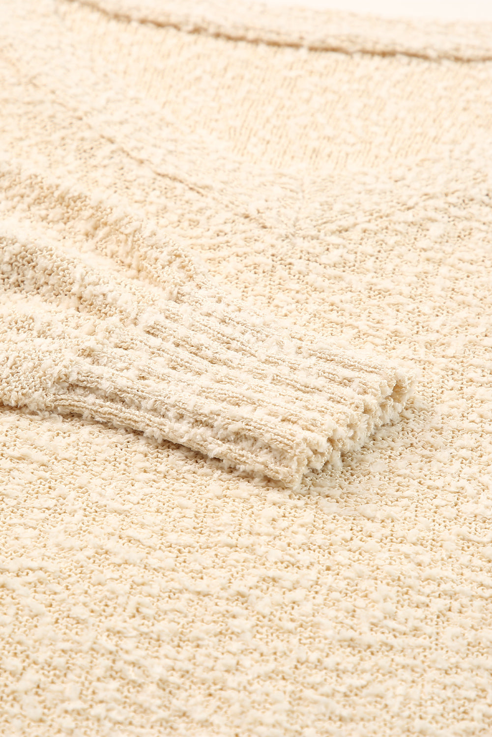 Beige Solid Fuzzy V-Neck Sweater-yoyobikini
