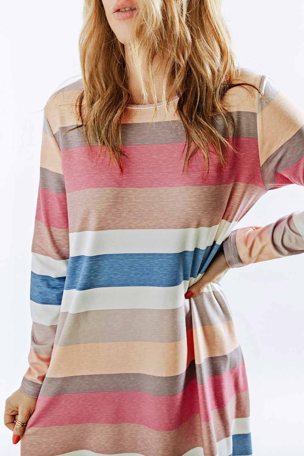 Rainbow Long Sleeve Stripes Mini Dress-yoyobikini