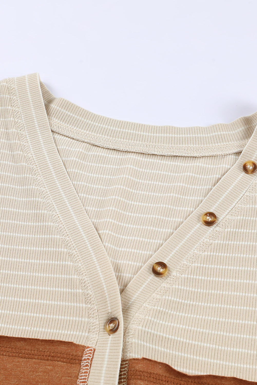 Orange Striped Color Block Henley Top-yoyobikini