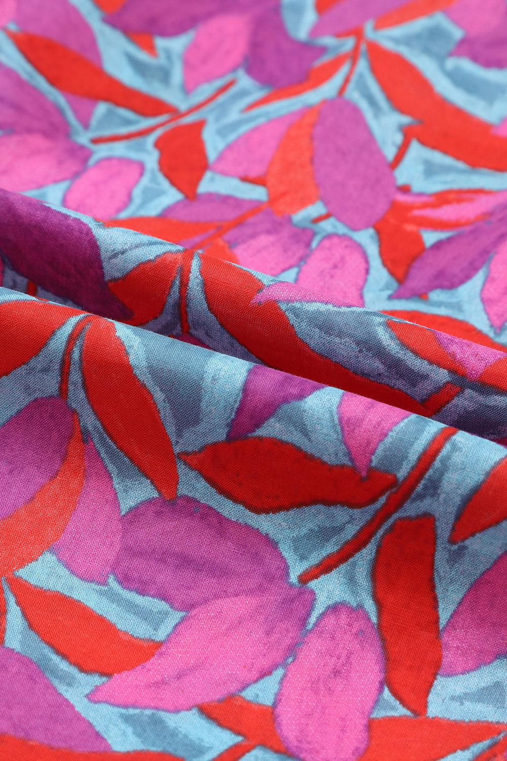 Multicolor Abstract Floral Button Up Long Puff Sleeve Shirt-yoyobikini