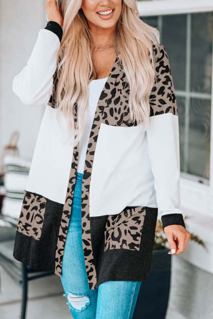Leopard Block Cardigan with Pockets-yoyobikini