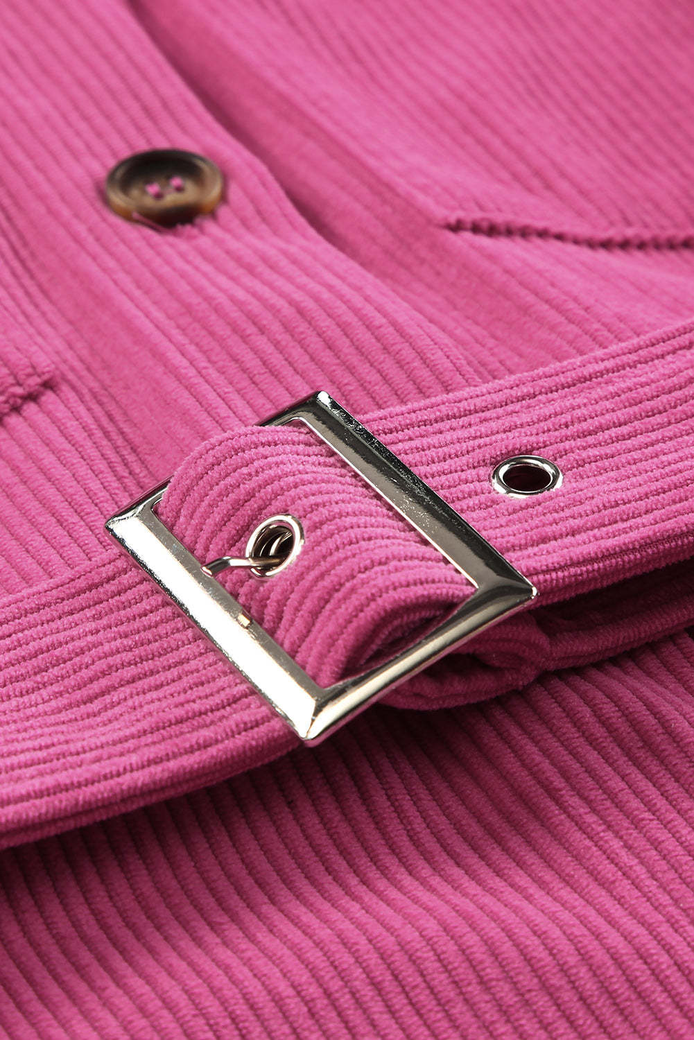 Rose Corduroy Long Sleeve Button up Shirt Dress with Belt