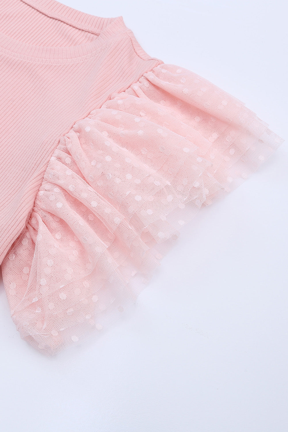 Pink Ruffle Tulle Sleeve Ribbed Knit Bodycon Dress-yoyobikini