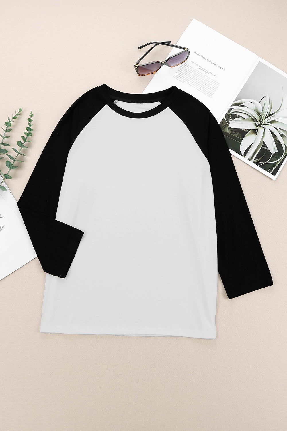 Black Color Block Raglan Sleeve Pullover Top-yoyobikini