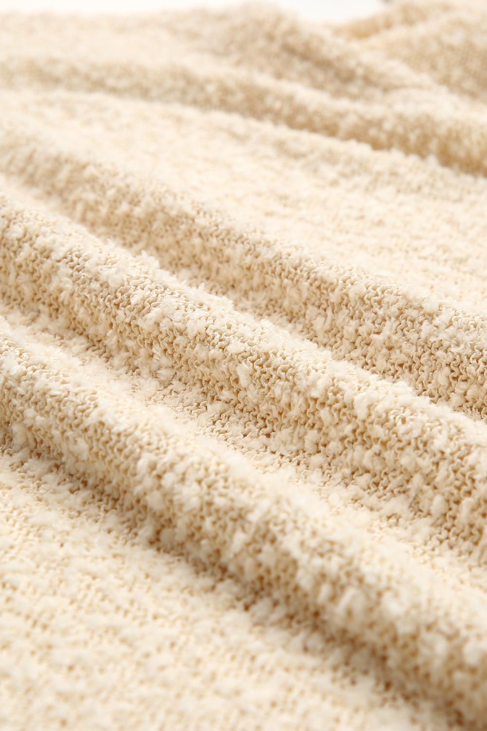 Beige Solid Fuzzy V-Neck Sweater-yoyobikini