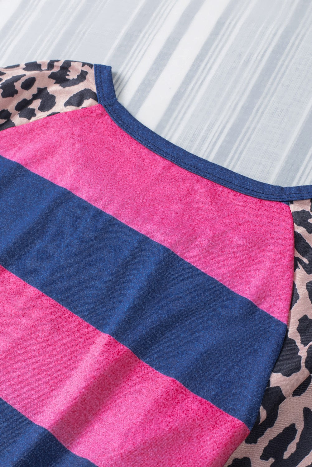 Rose Leopard Striped Patchwork Long Sleeve Top-yoyobikini