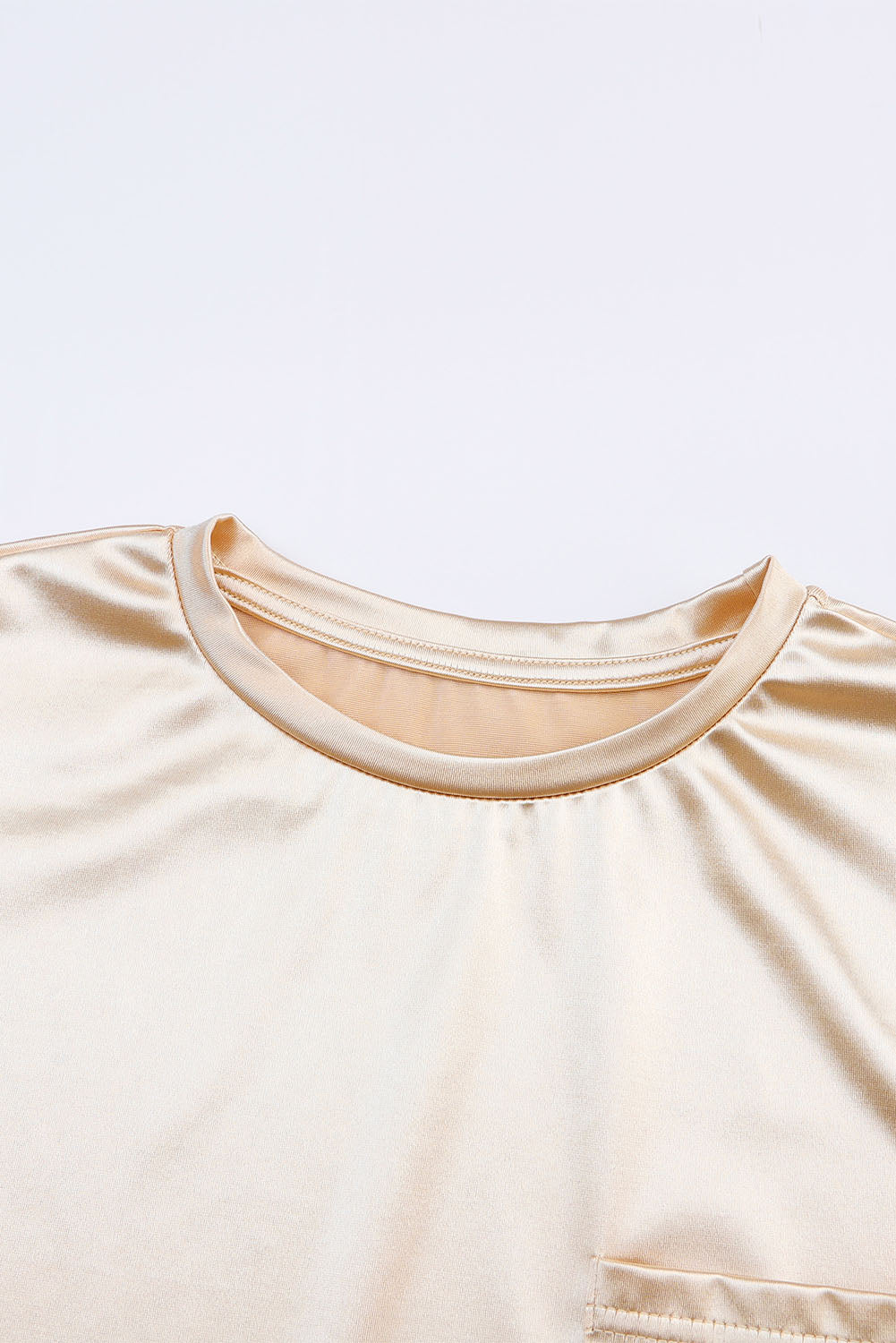 Apricot Glitter Chest Pocket Round Neck Long Sleeve Top-yoyobikini