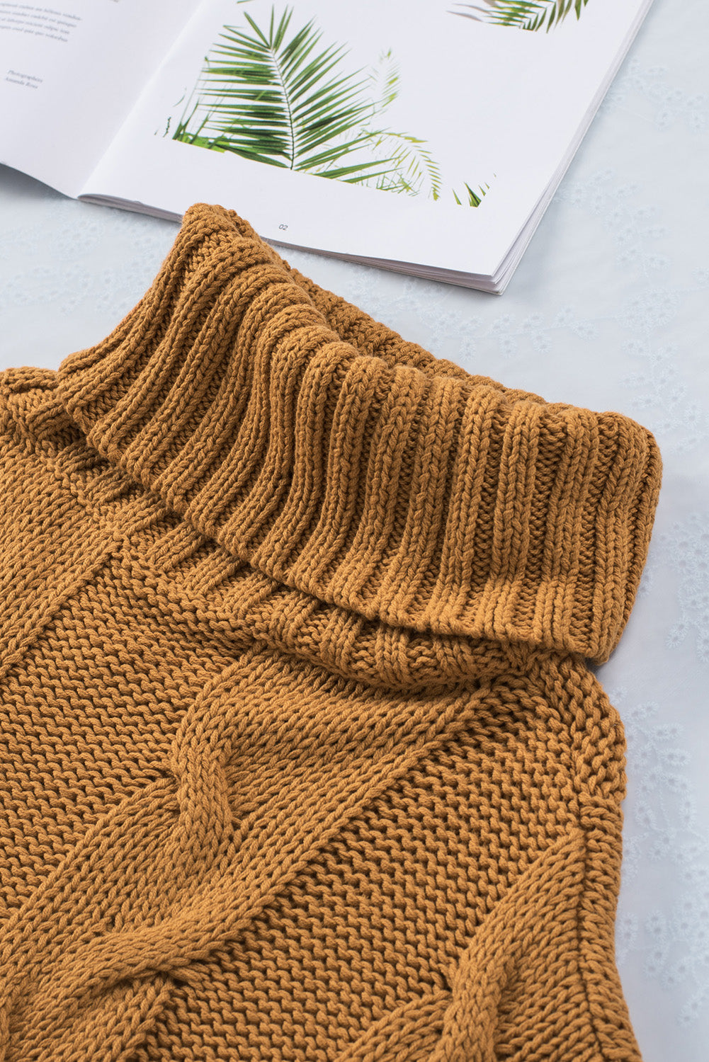 Cuddle Weather Cable Knit Handmade Turtleneck Sweater-yoyobikini