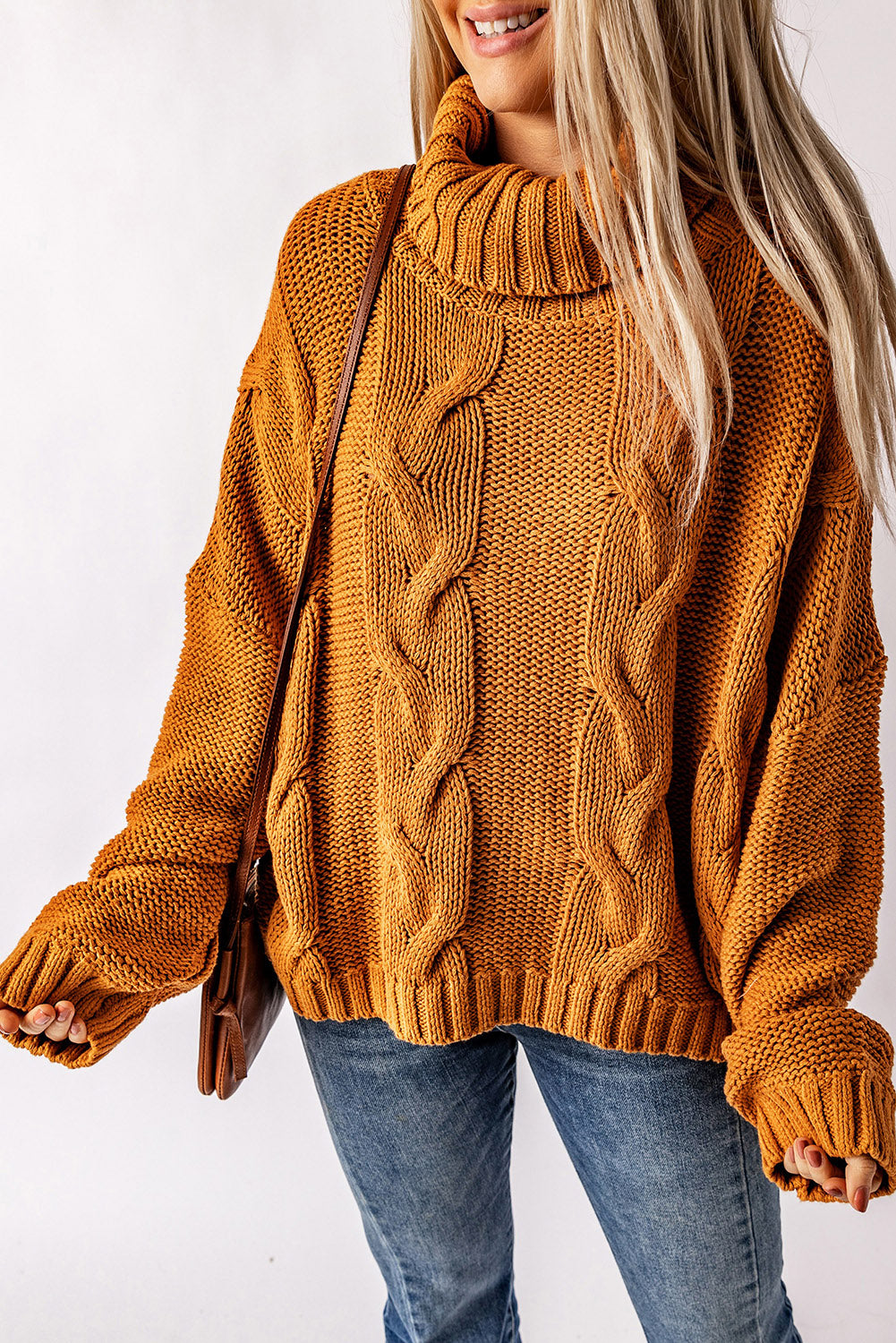 Cuddle Weather Cable Knit Handmade Turtleneck Sweater-yoyobikini