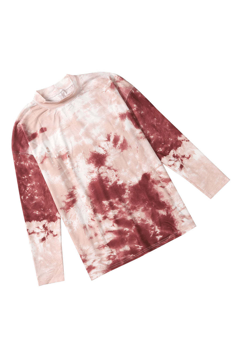Red Tie Dye Crew Neck Long Sleeve Top-yoyobikini