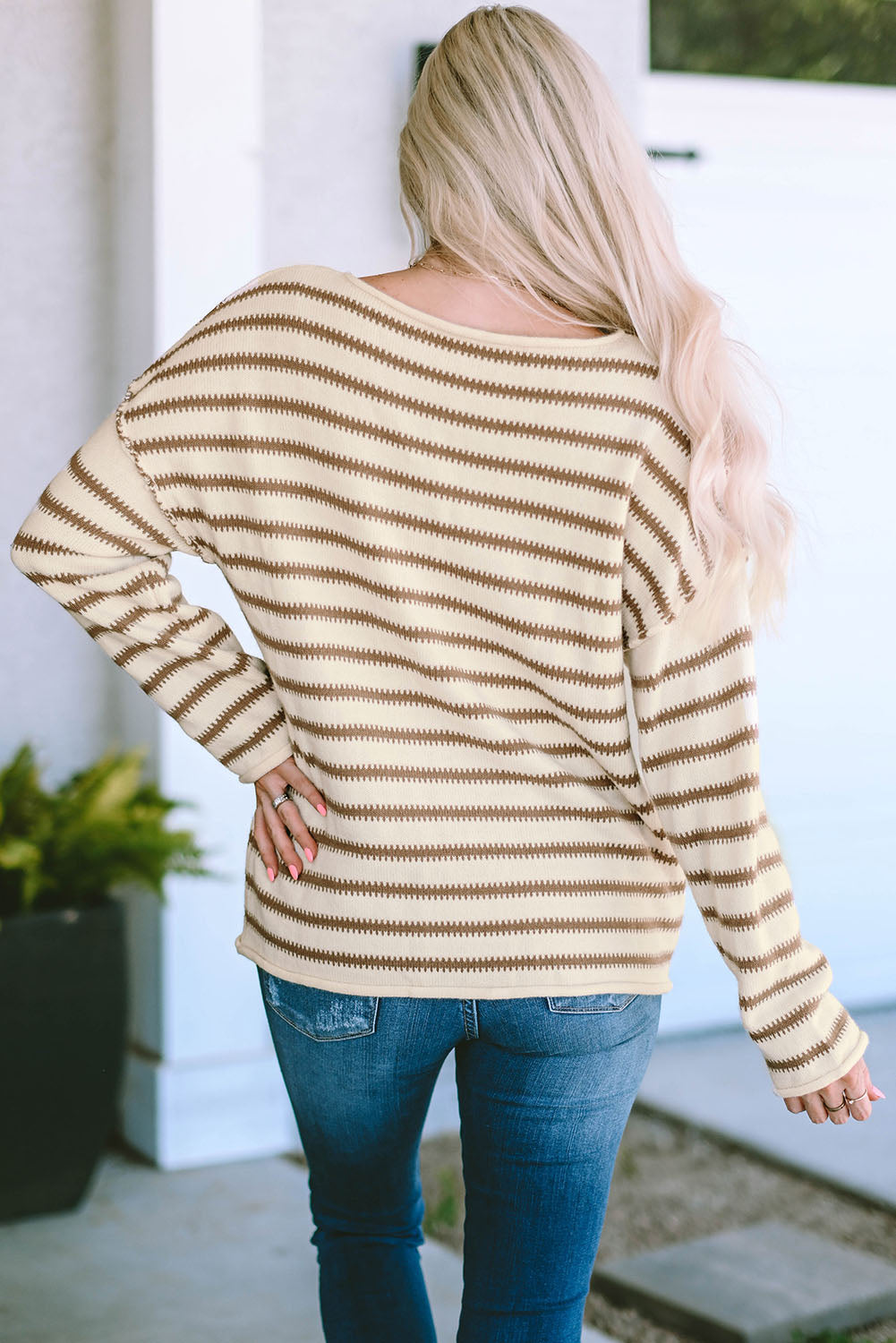Yellow Striped Drop Shoulder Oversized Sweater-yoyobikini