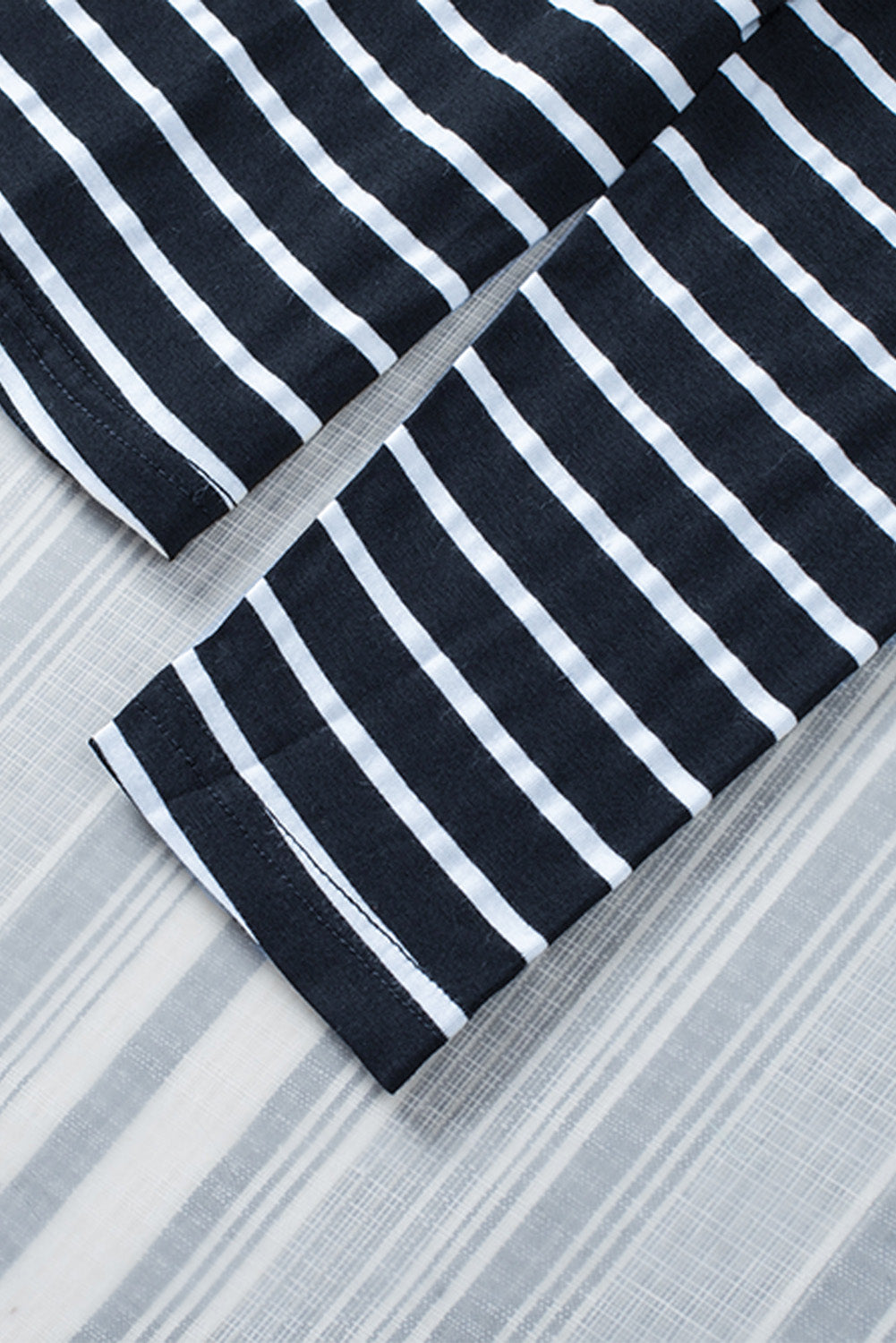Black Striped Print Ruffled Buttoned Long Sleeve Top-yoyobikini