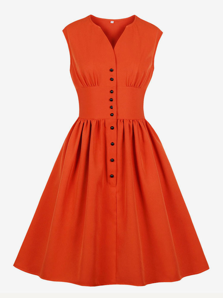 Floral Vintage Dress Sleeveless 1950s Fashion Retro Dress V Neck Swing Dress