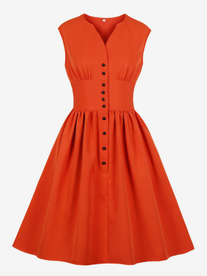 Floral Vintage Dress Sleeveless 1950s Fashion Retro Dress V Neck Swing Dress