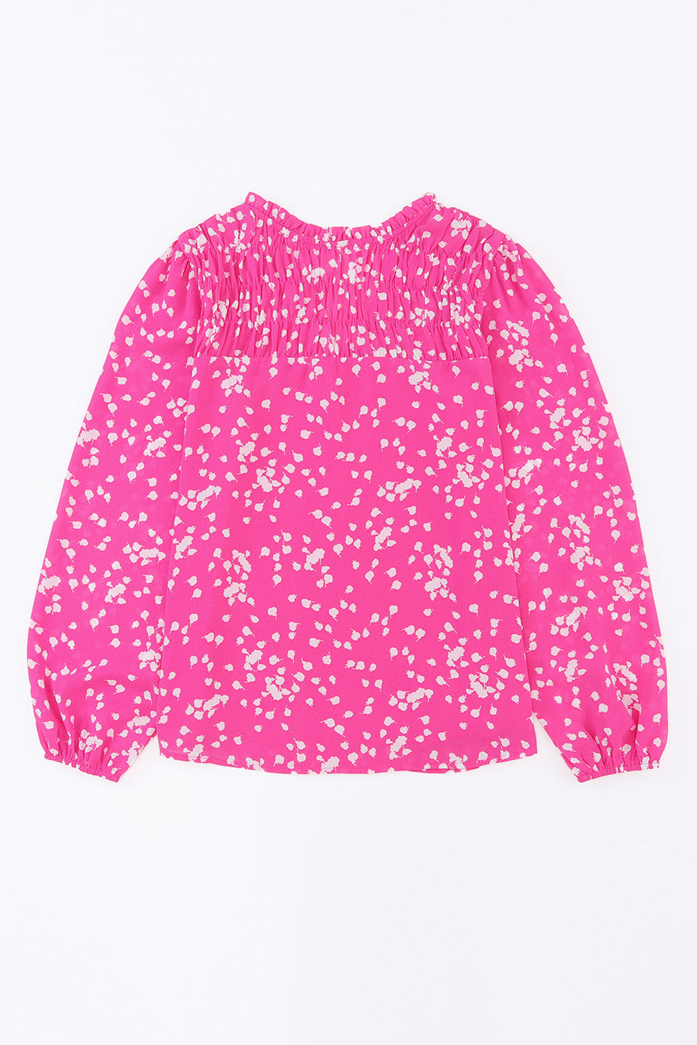 Pink Split Neck Fall Printed Crinkled Blouse-yoyobikini