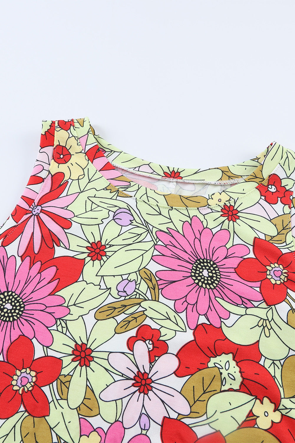 Red Round Neck Sleeveless Floral Mini Dress-yoyobikini
