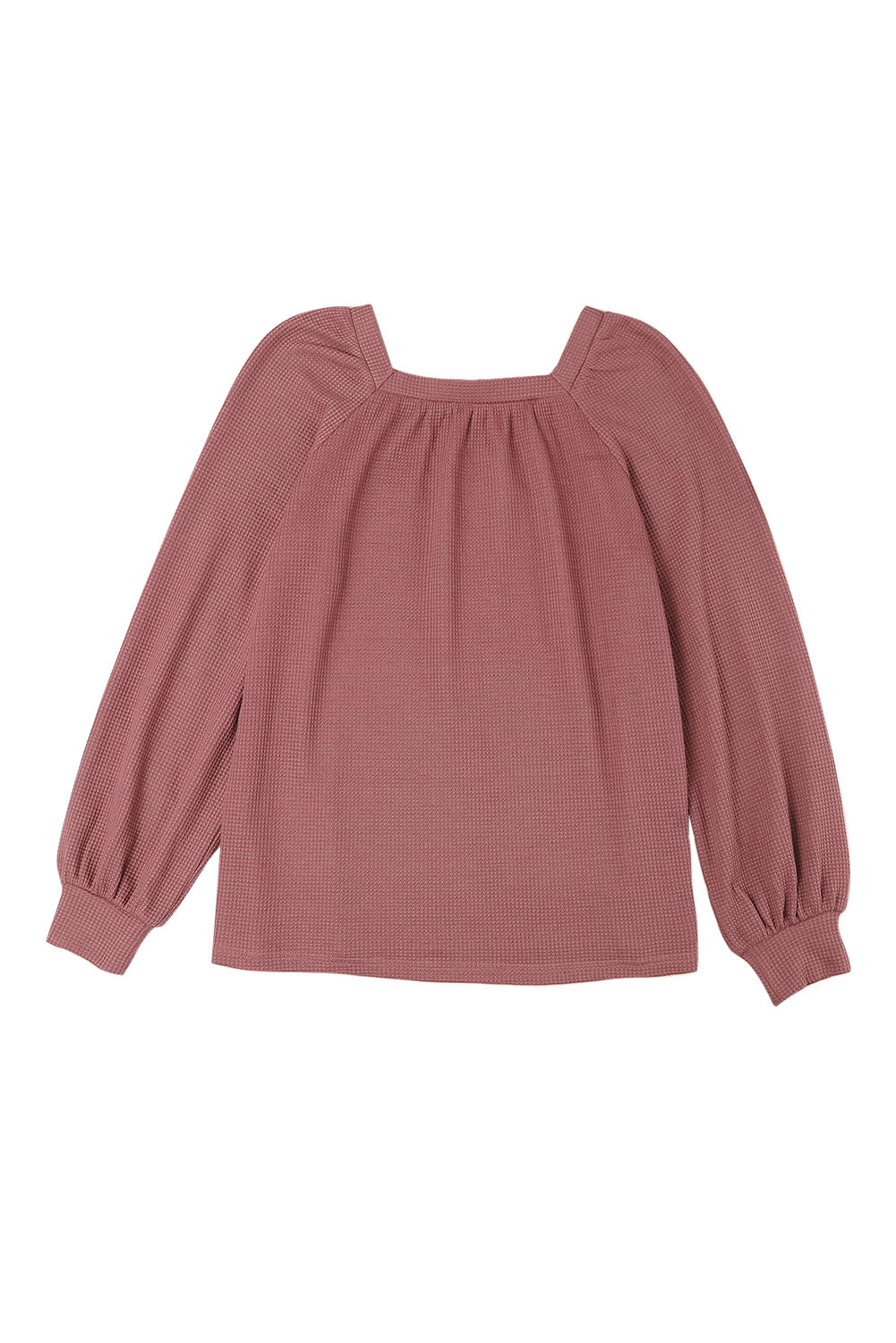 Square Neck Puff Sleeve Waffle Knit Top-yoyobikini