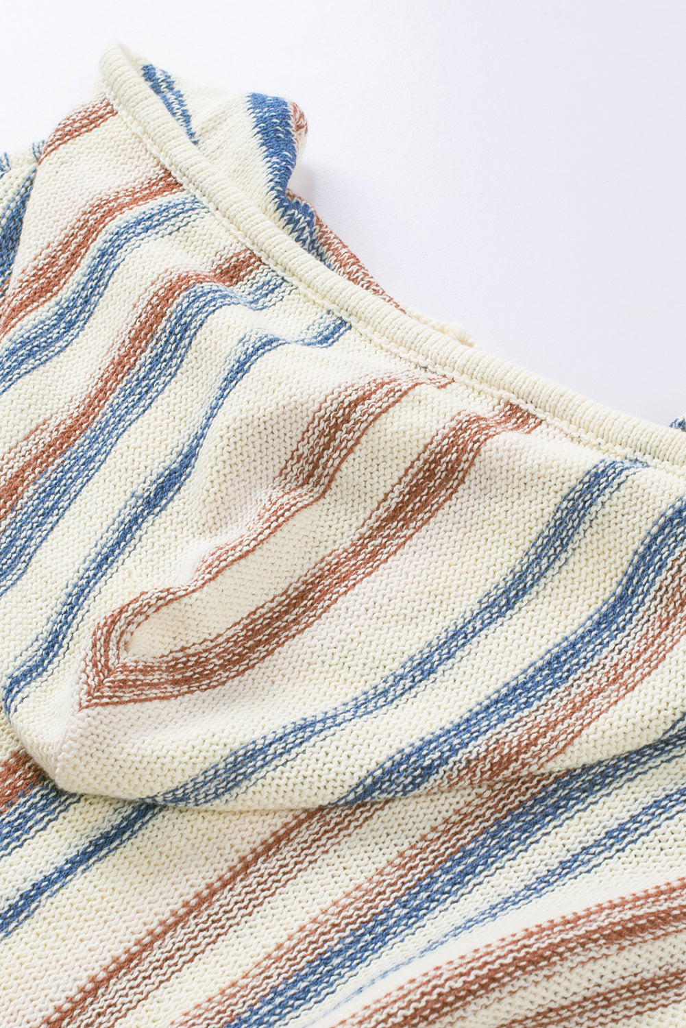Multicolor Striped Knit Kangaroo Pocket Hooded Sweater-yoyobikini