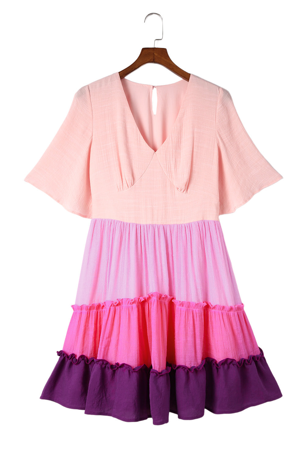 Pink Ombre Colorblock Tiered Dress-yoyobikini
