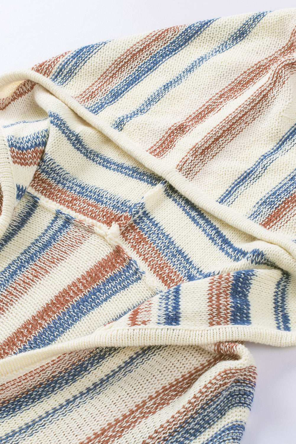 Multicolor Striped Knit Kangaroo Pocket Hooded Sweater-yoyobikini
