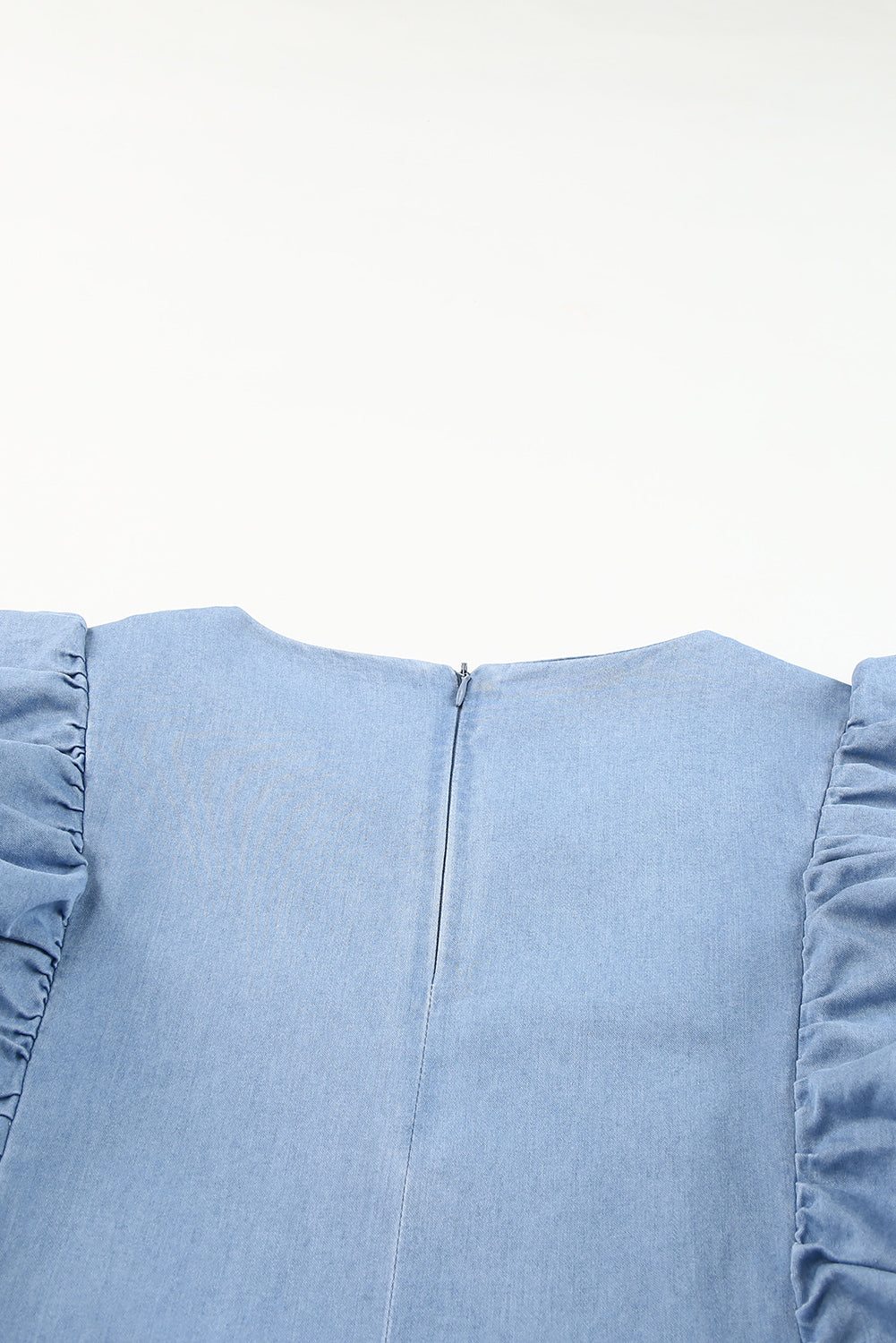 Sky Blue Ruffle Chambray Midi Dress-yoyobikini