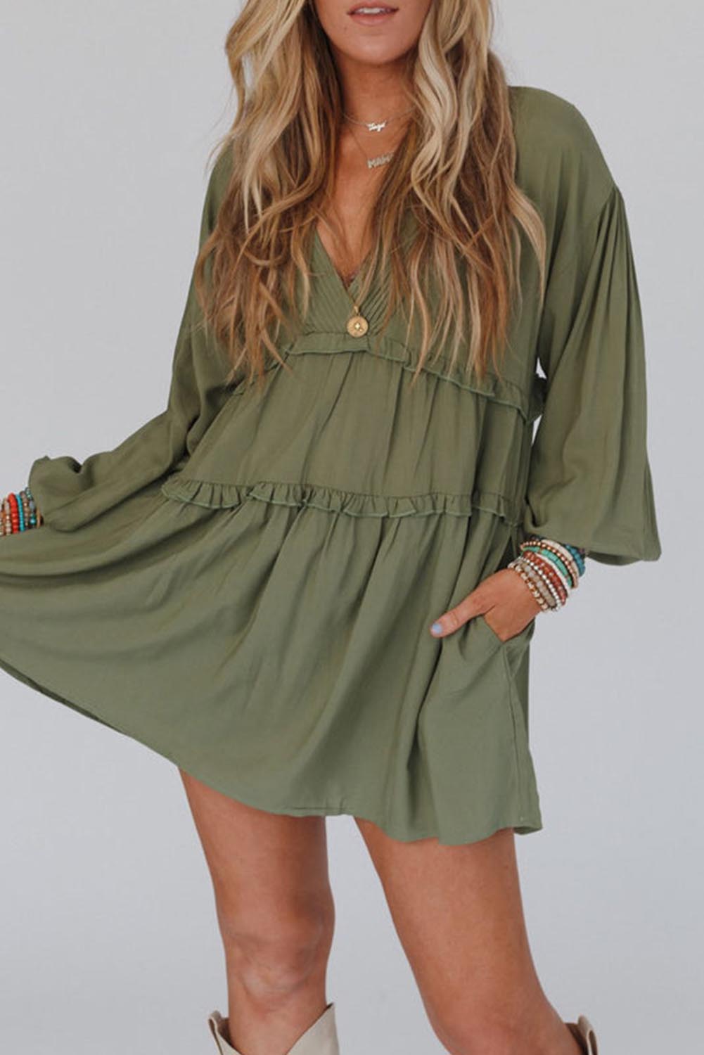 Mint Green Color Contrast Trim V Neck Shift Sleeveless Mini Dress main image 0