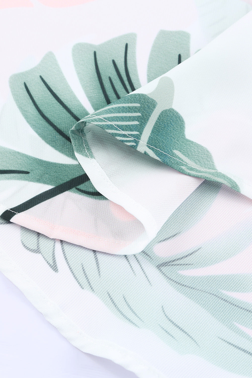 Palm Tree Leaf Print Ivory Sleeveless Dress-yoyobikini