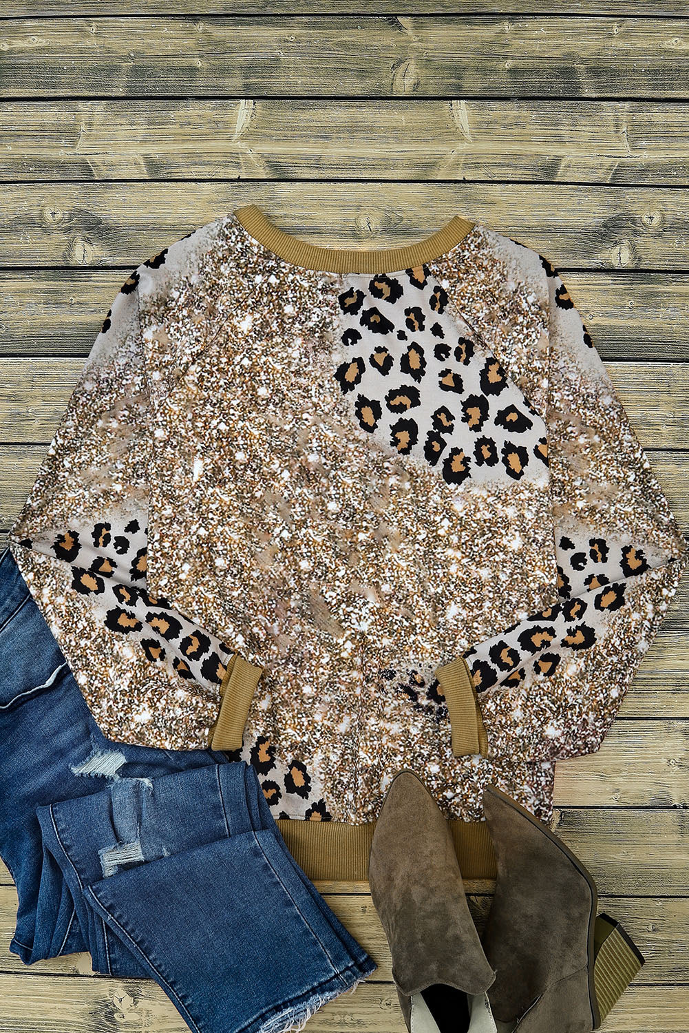 Leopard Print Bleached Long Sleeve Top-yoyobikini